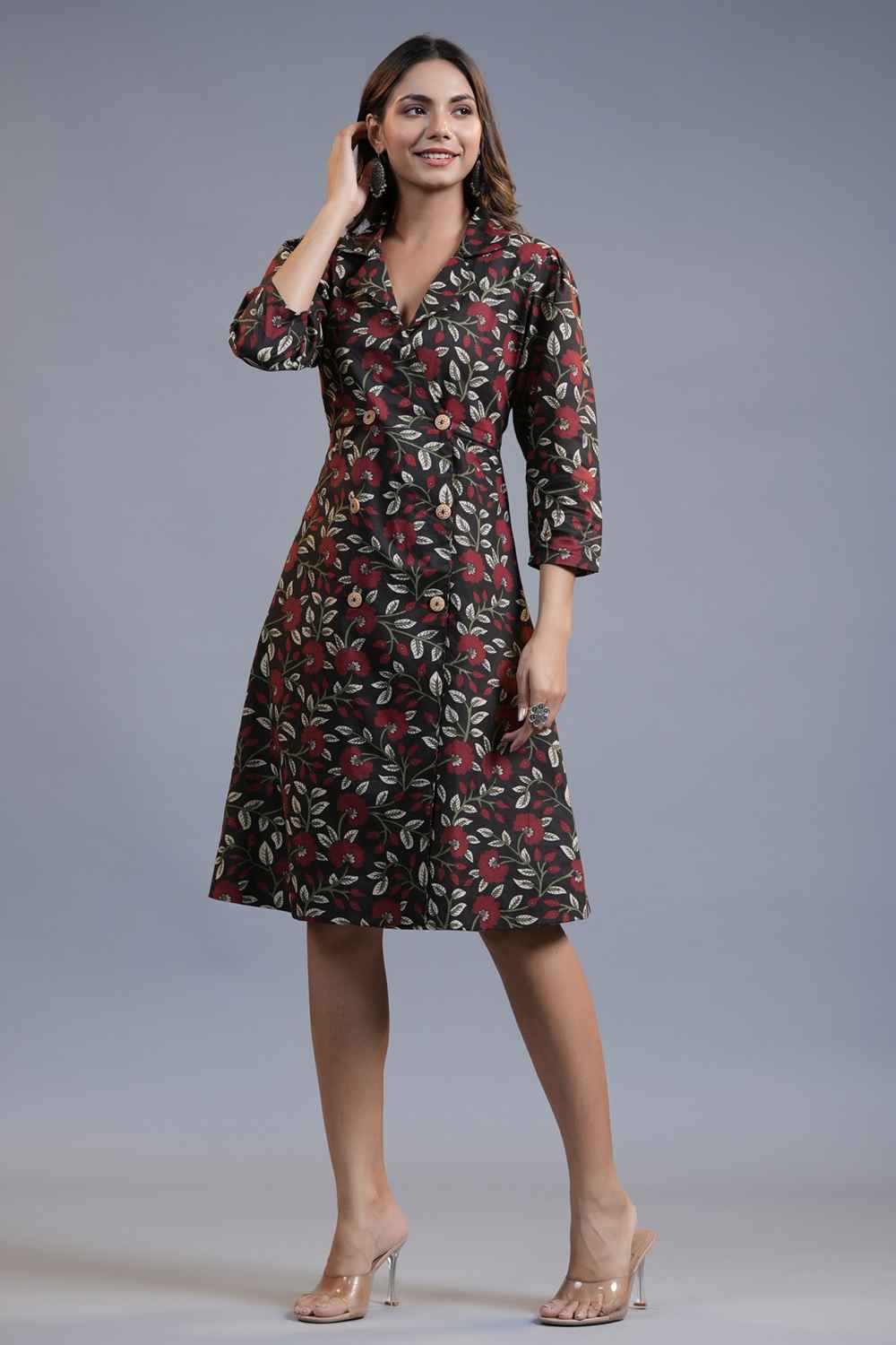 Black Floral Print Pure Cotton Dress