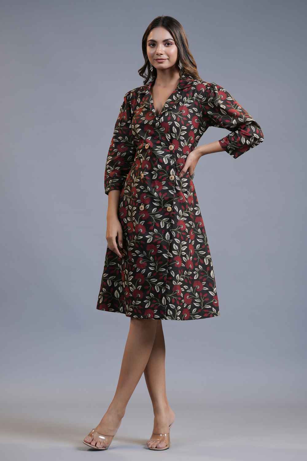 Black Floral Print Pure Cotton Dress