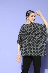 Black Geometric Print Rayon Top