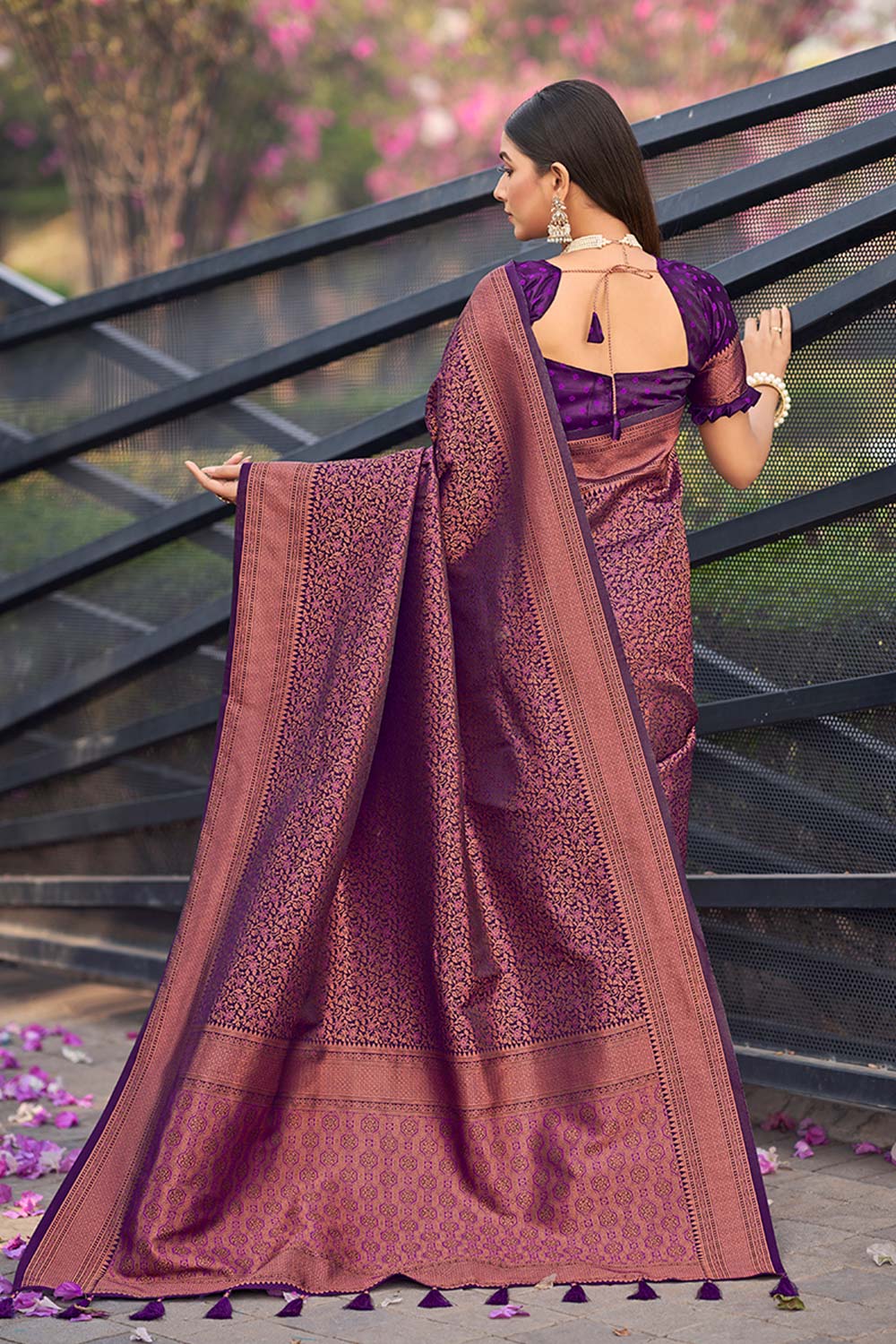 Purple Woven Designer Banarasi Silk Saree