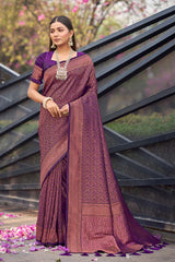 Purple Woven Designer Banarasi Silk Saree