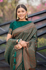 Dark Teal Woven Designer Banarasi Silk Saree