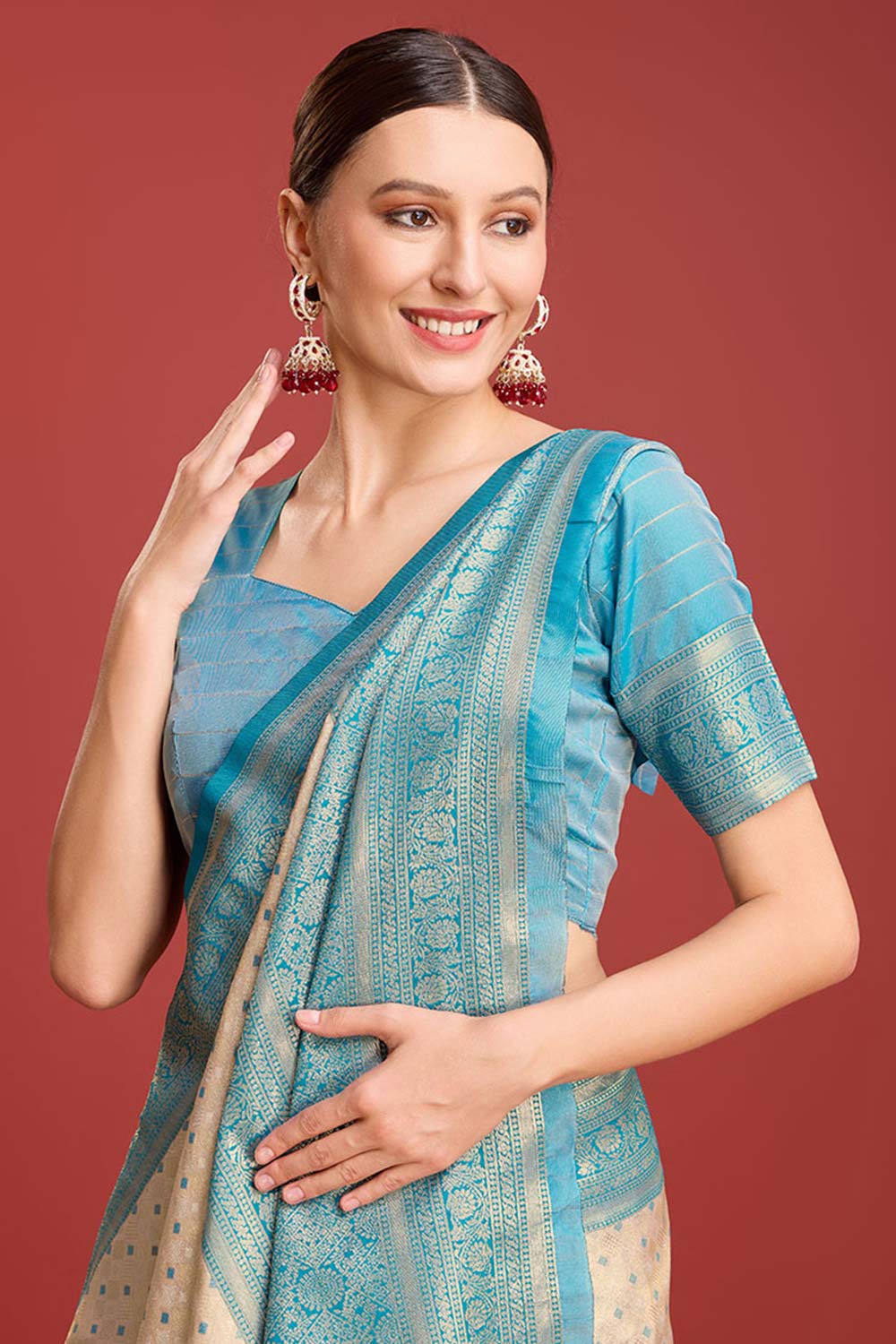 Sky Blue Woven Designer Kanjivaram Silk Saree