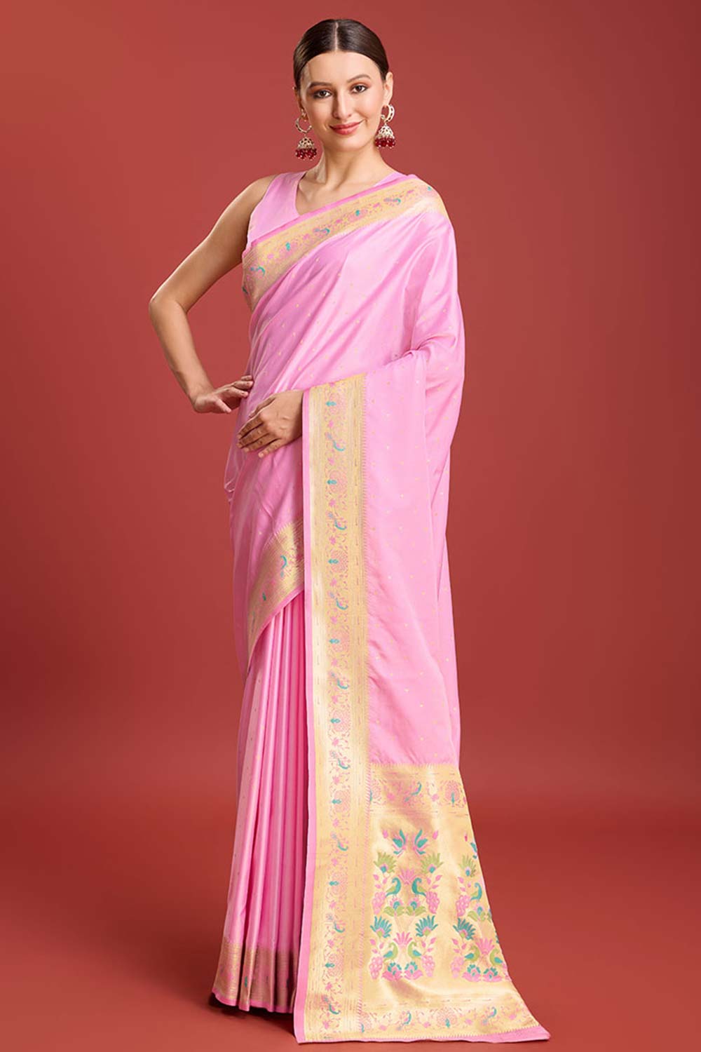 Light Purple Woven Paithani Silk Saree For Women