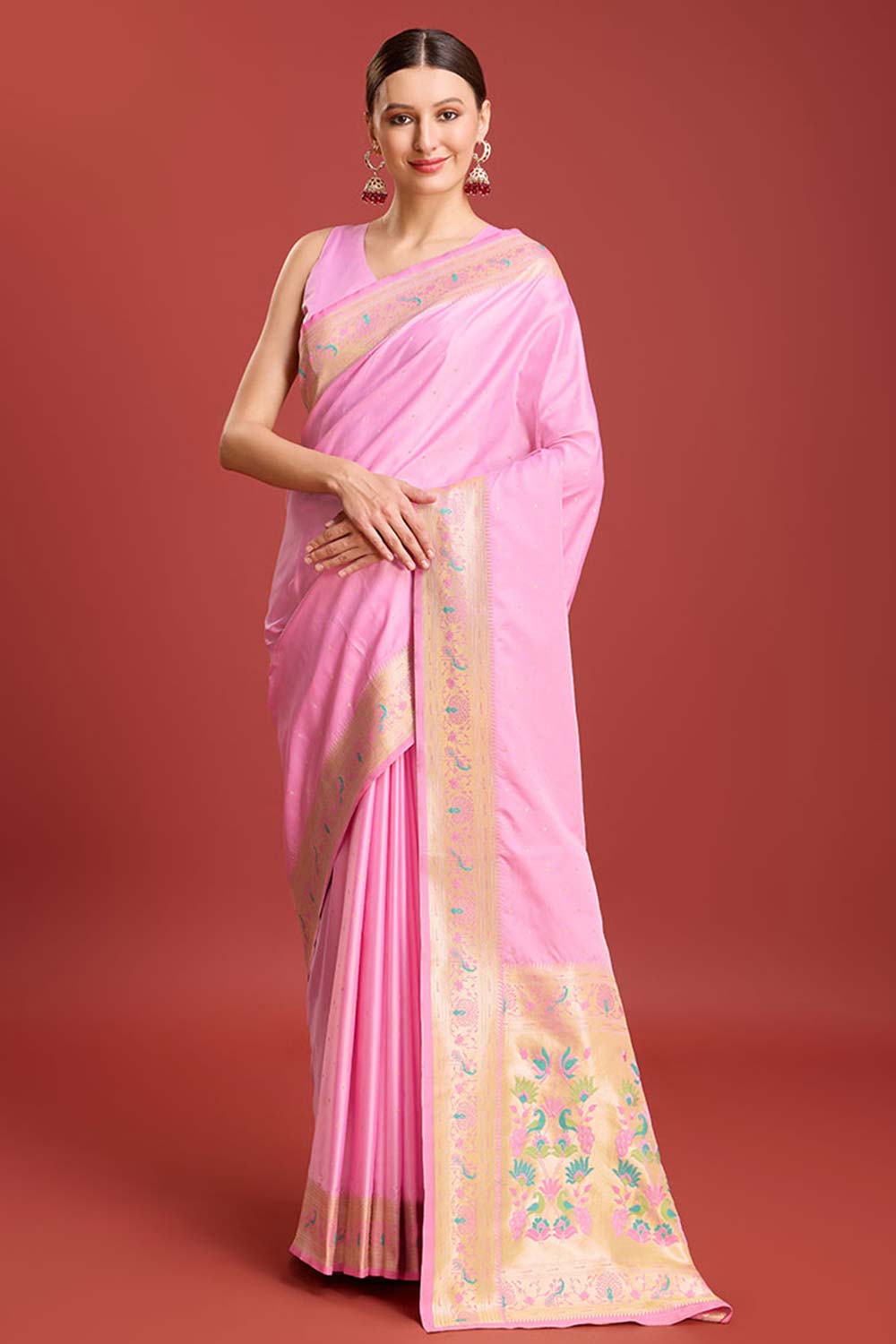 Light Purple Woven Paithani Silk Saree For Women