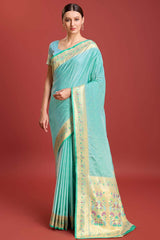 Sky Blue Woven Paithani Silk Saree For Women