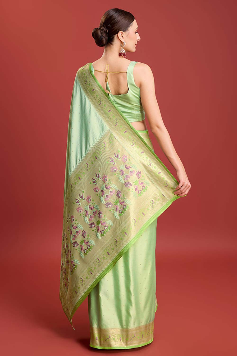 Light Green Woven Paithani Silk Saree For Women