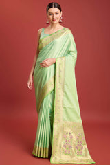 Light Green Woven Paithani Silk Saree For Women