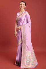 Purple Woven Paithani Silk Saree For Women