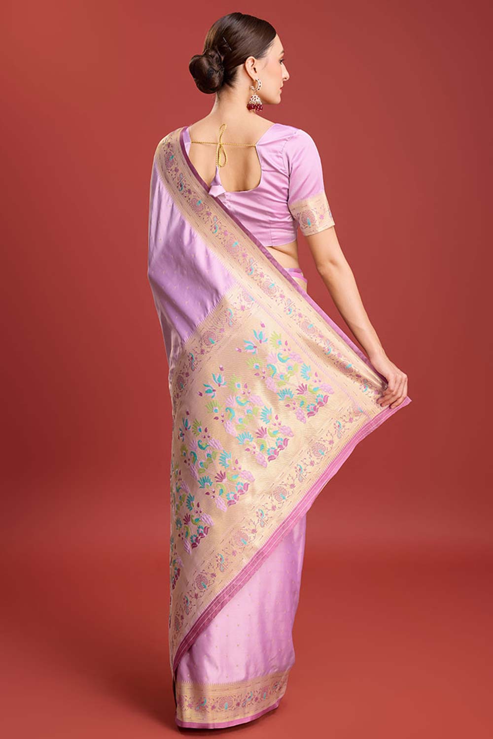 Purple Woven Paithani Silk Saree For Women