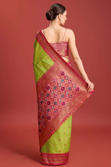 Parrot Green Patola Printed Designer Kanjivaram Silk Saree