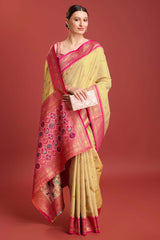 Beige Woven Patola Printed Kanjivaram Silk Saree