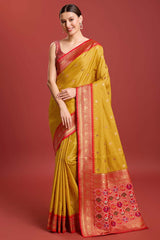 Mustard Patola Printed Designer Kanjivaram Silk Saree