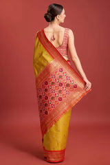 Mustard Patola Printed Designer Kanjivaram Silk Saree