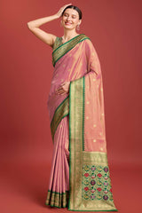 Rose Pink Patola Printed Designer Kanjivaram Silk Saree