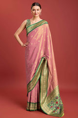 Rose Pink Patola Printed Designer Kanjivaram Silk Saree