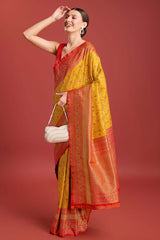 Mustard Kanjivaram Silk Woven Traditional Saree