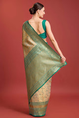 Beige Kanjivaram Silk Woven Traditional Saree