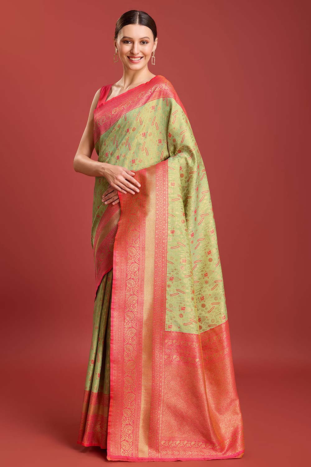 Pastel Green Kanjivaram Silk Woven Traditional Saree