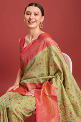 Pastel Green Kanjivaram Silk Woven Traditional Saree