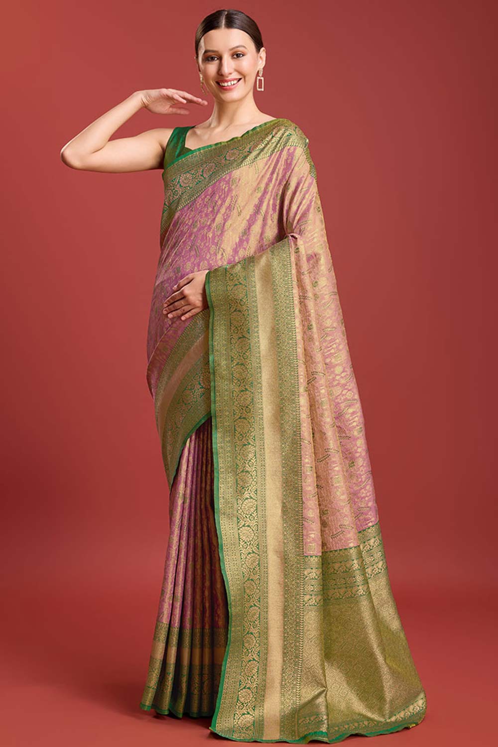 Rose Pink Kanjivaram Silk Woven Traditional Saree