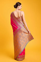Rani Pink Woven Banarasi Silk Saree For Women