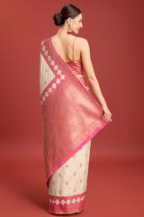 Cream Woven Banarasi Silk Saree For Women