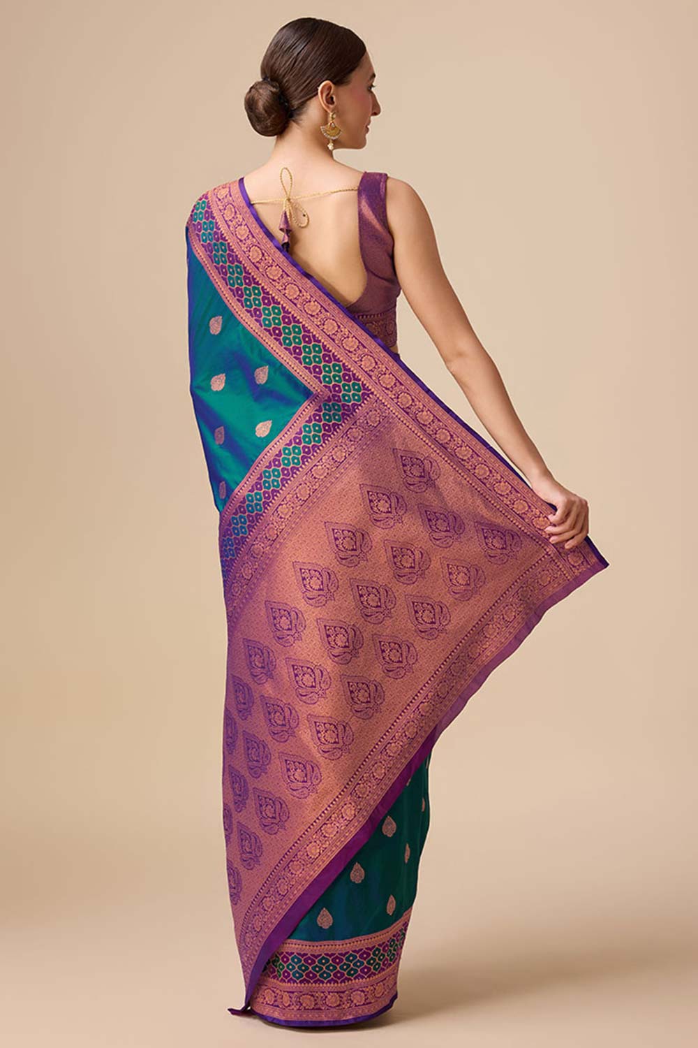 Dark Teal Woven Banarasi Silk Saree For Women