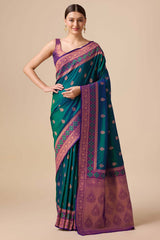 Dark Teal Woven Banarasi Silk Saree For Women