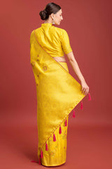 Yellow Woven Banarasi Viscose Silk Saree For Women