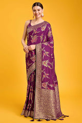 Purple Woven Banarasi Viscose Silk Saree For Women