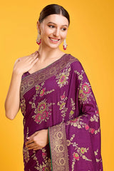 Purple Woven Banarasi Viscose Silk Saree For Women