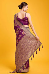 Purple Woven Banarasi Viscose Silk Saree For Women