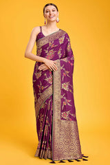 Purple Woven Banarasi Viscose Silk Saree For Women