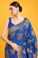 Blue Woven Banarasi Viscose Silk Saree For Women
