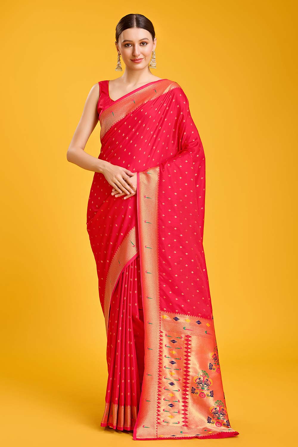 Red Paithani Silk Weaving Saree