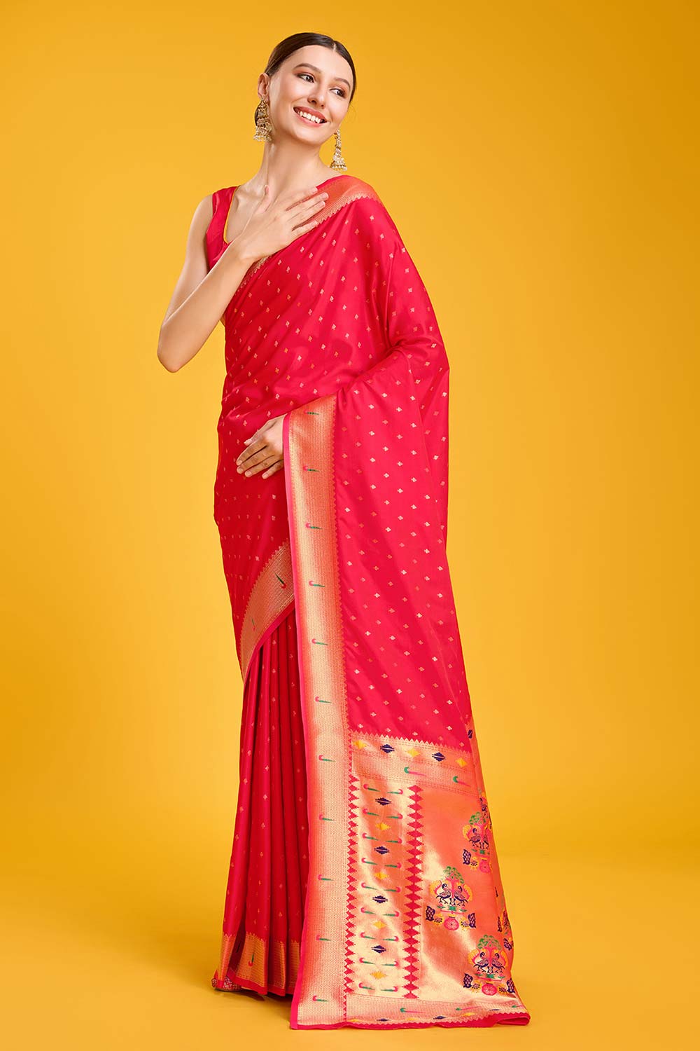 Red Paithani Silk Weaving Saree