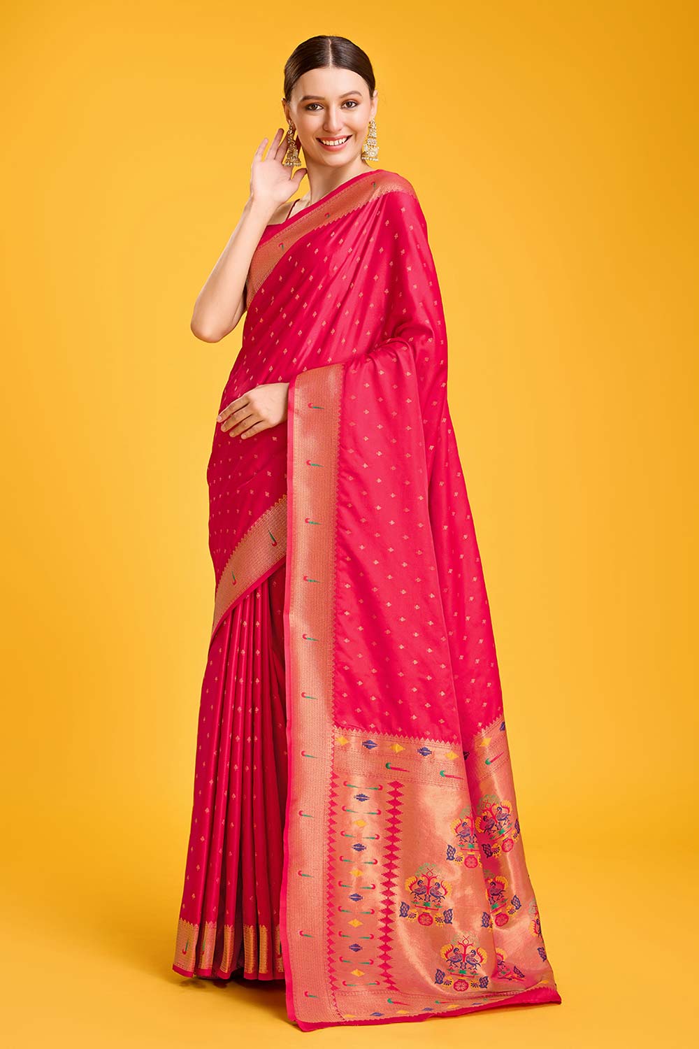 Dark Pink Paithani Silk Weaving Saree