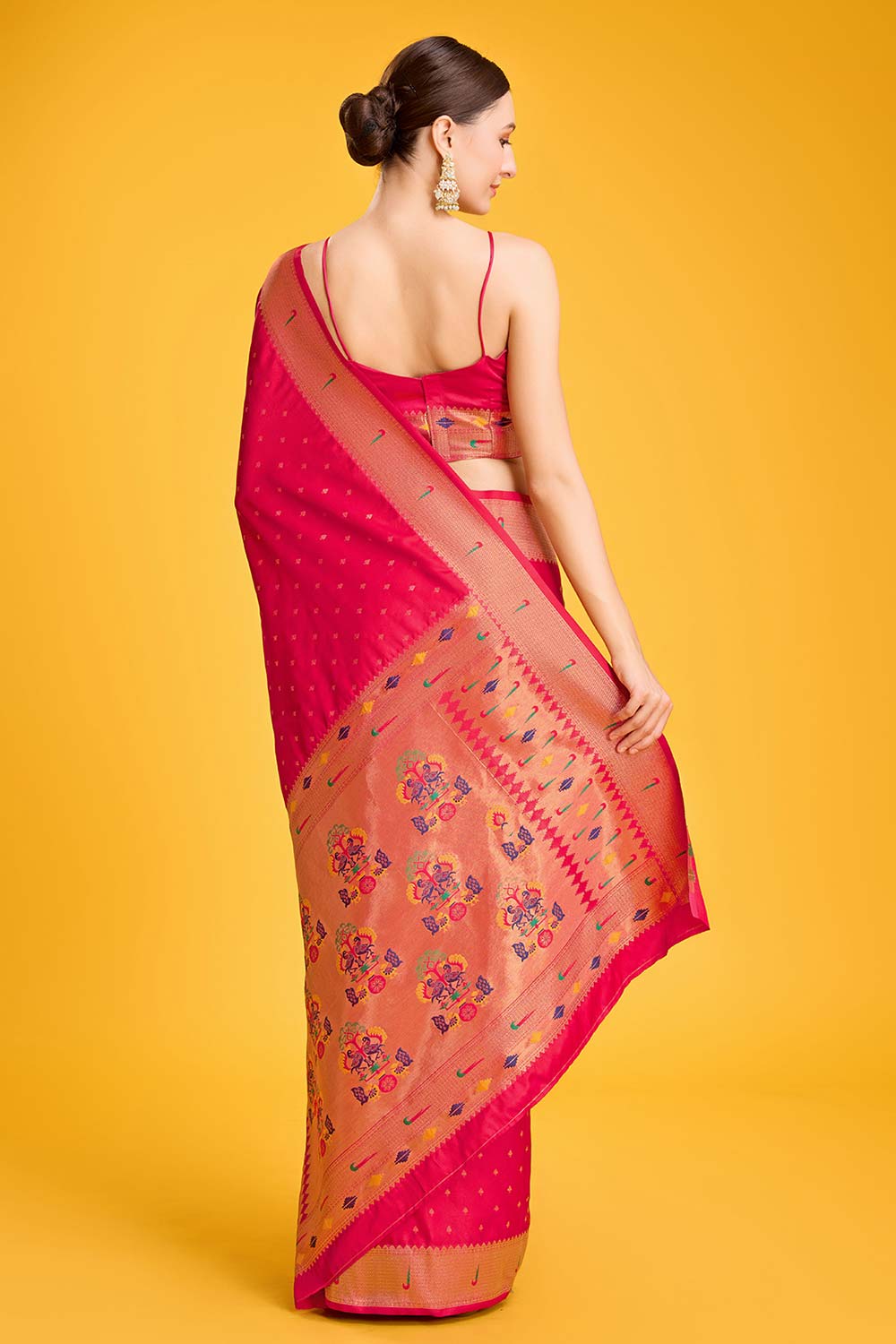 Dark Pink Paithani Silk Weaving Saree