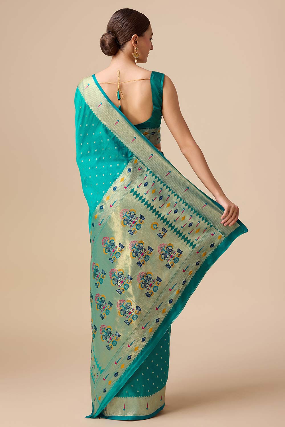 Teal Blue Paithani Silk Weaving Saree