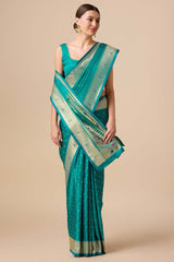 Teal Blue Paithani Silk Weaving Saree