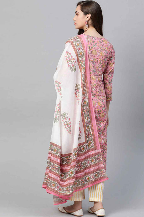 Pink Ethnic Motifs Pure Cotton Kurta Set