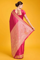 Dark Pink Woven Banarasi Silk Saree