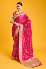 Dark Pink Woven Banarasi Silk Saree