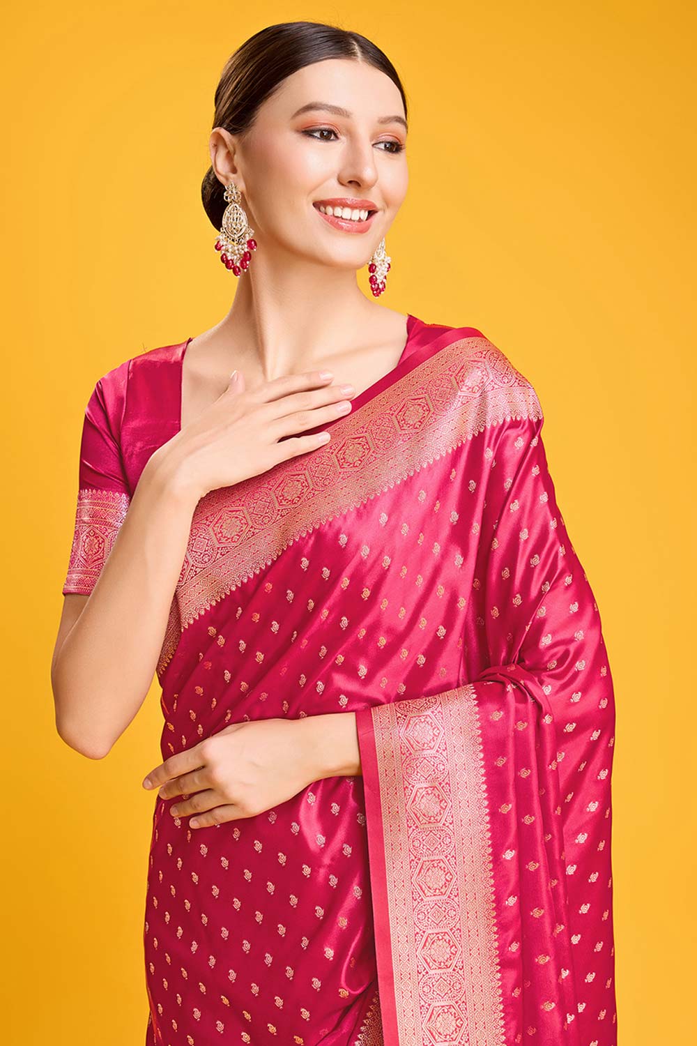 Dark Pink Woven Banarasi Silk Saree