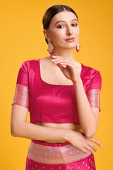 Dark Pink Woven Banarasi Silk Saree