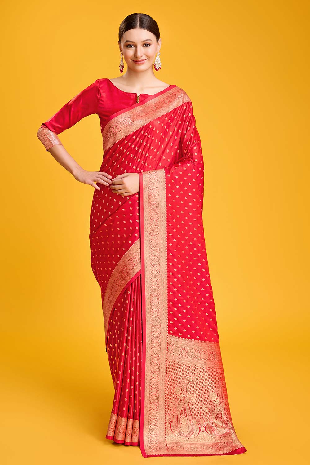 Red Woven Banarasi Silk Saree