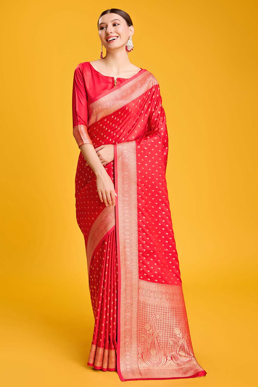 Red Woven Banarasi Silk Saree