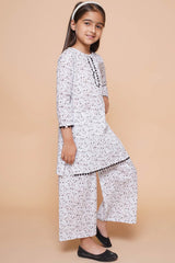 Off White Pure Cotton Printed Straight Round Neck Kurta Set