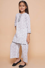 Off White Pure Cotton Printed Straight Round Neck Kurta Set